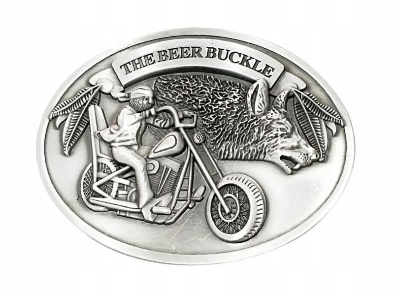 Motocykl chopper wilk The Beer Buckle klamra do pasa z uchwytem na puszkę