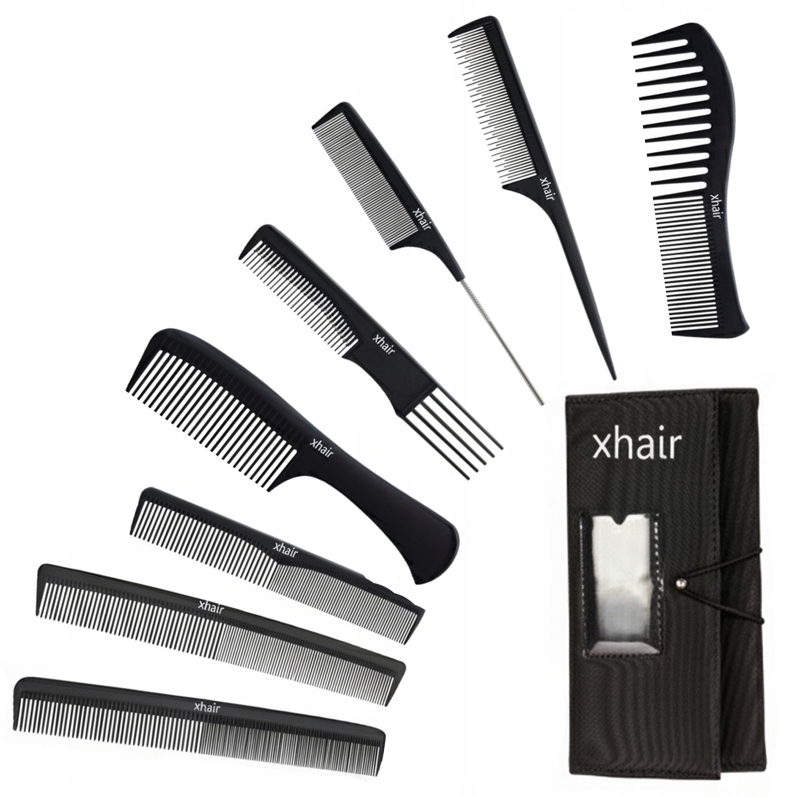 Profesionální sada kadeřnických hřebenů Karbonový v pouzdře 8 ks