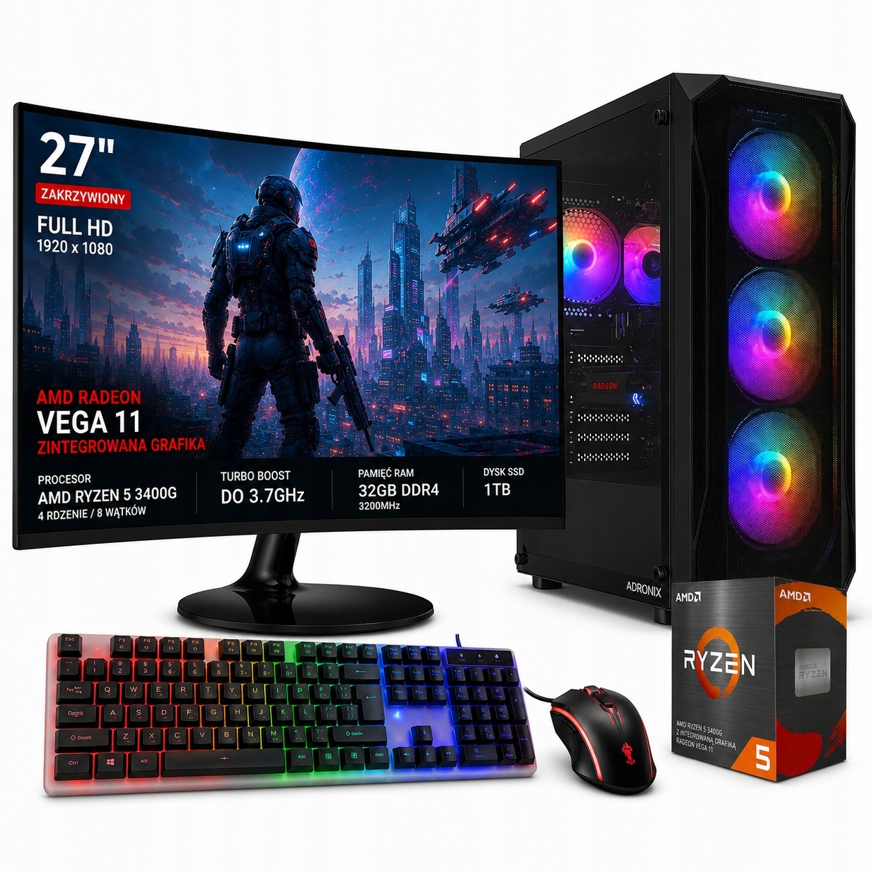 Set Počítač 27" |ryzen 5|VEGA 11|32GB|1TB|WI-FI|WIN 11