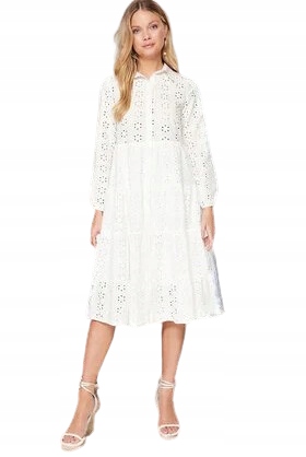 Trendyol Bílá Šaty MIDI S Prolamovaným Vzorem A Límečkem 38 5AB