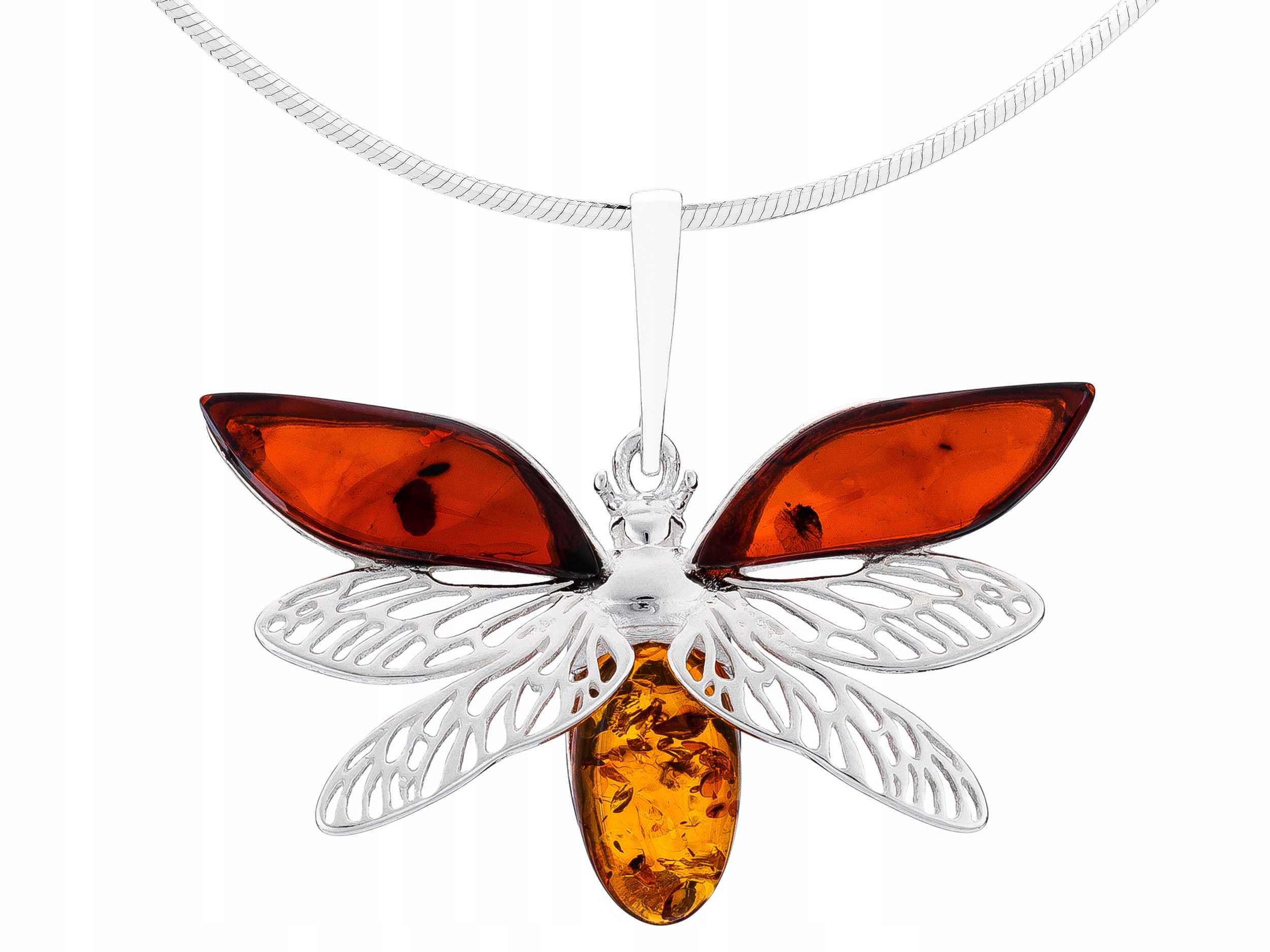 Velký stříbrný dámský náhrdelník Chrabrý s jantarem, dlouhý 80 cm