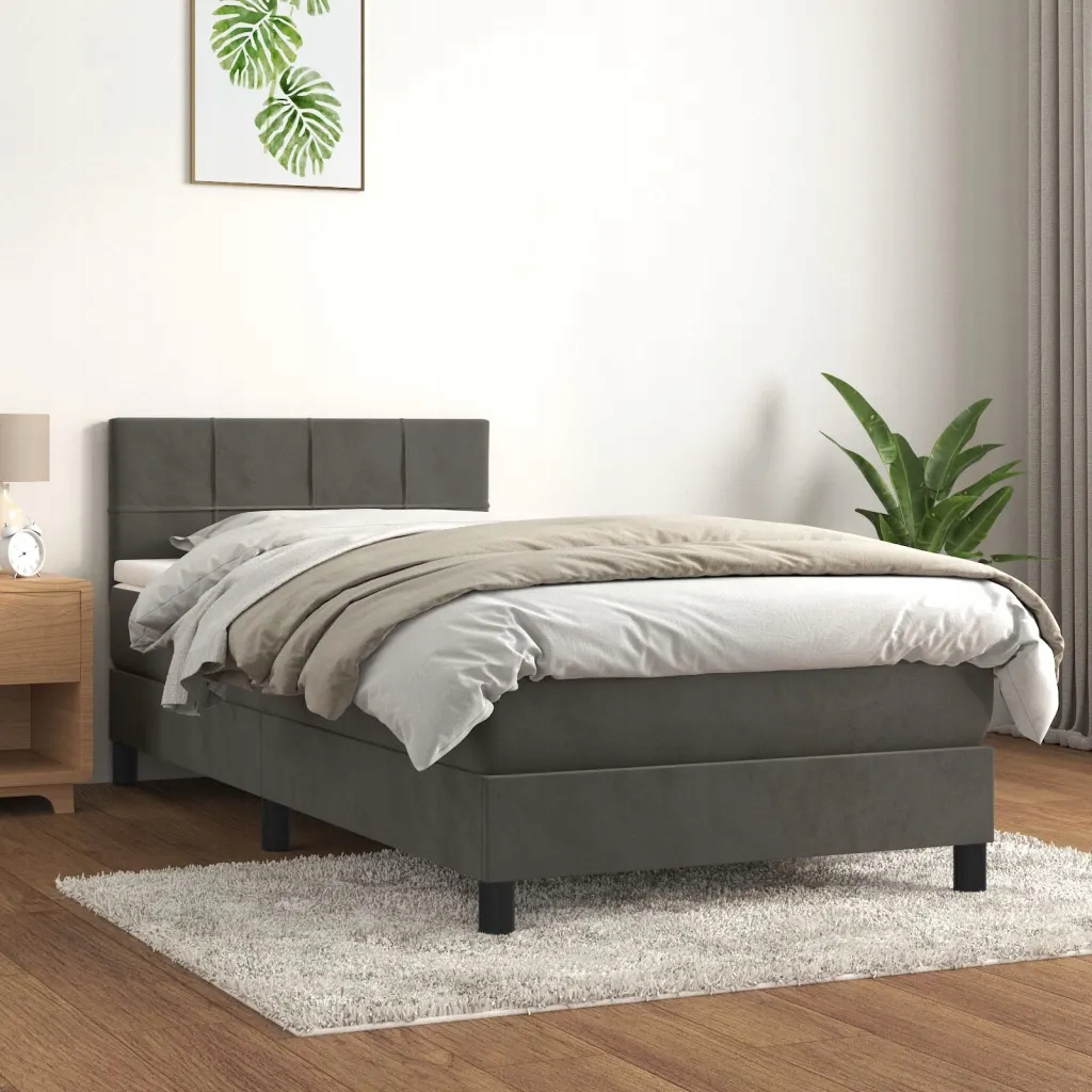 Box spring postel s matrací tmavě šedá 100x200 cm samet Šedá 3141288