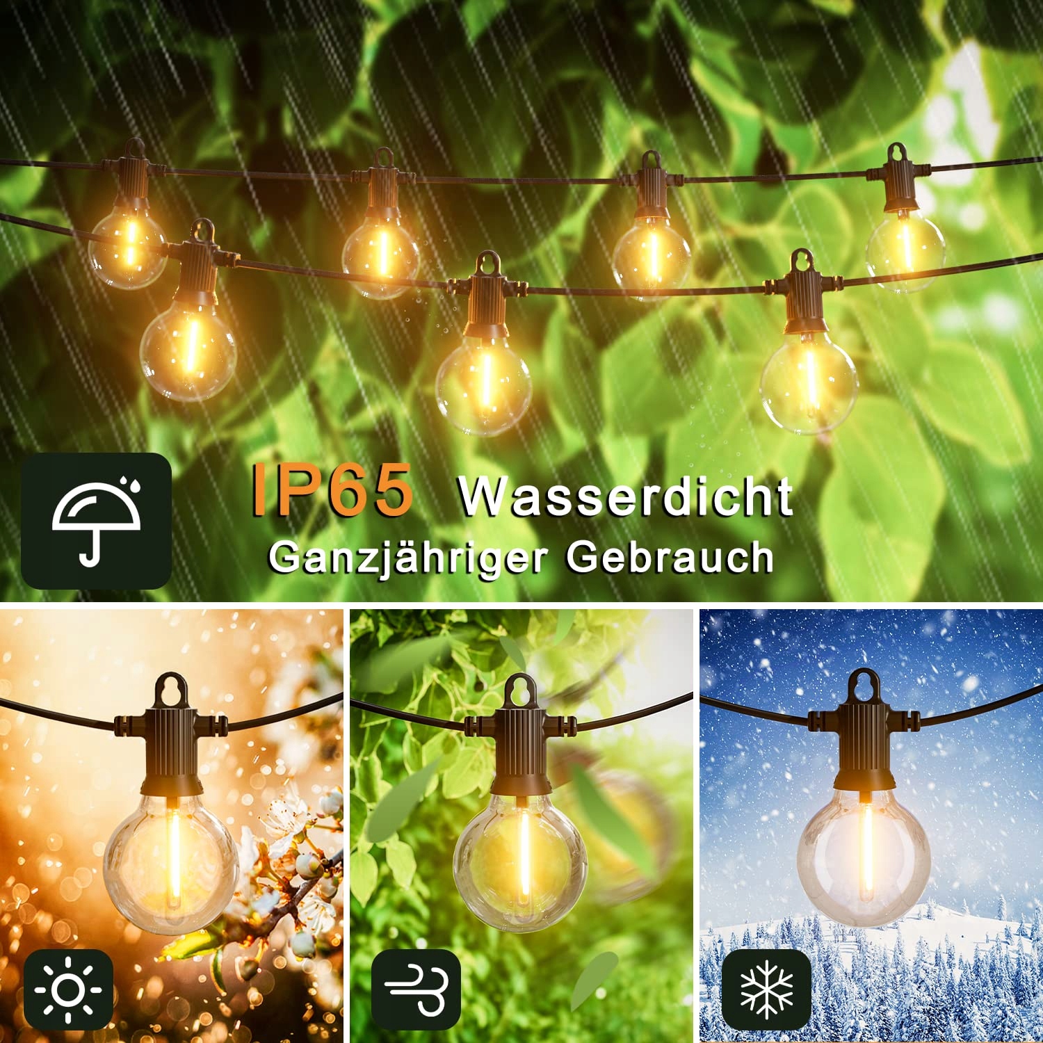 KAWAYA 15M Lampki Ogrodowe LED IP65 25+2 Żarówki Ciepłe Białe Wodoodporne — miniatura 4