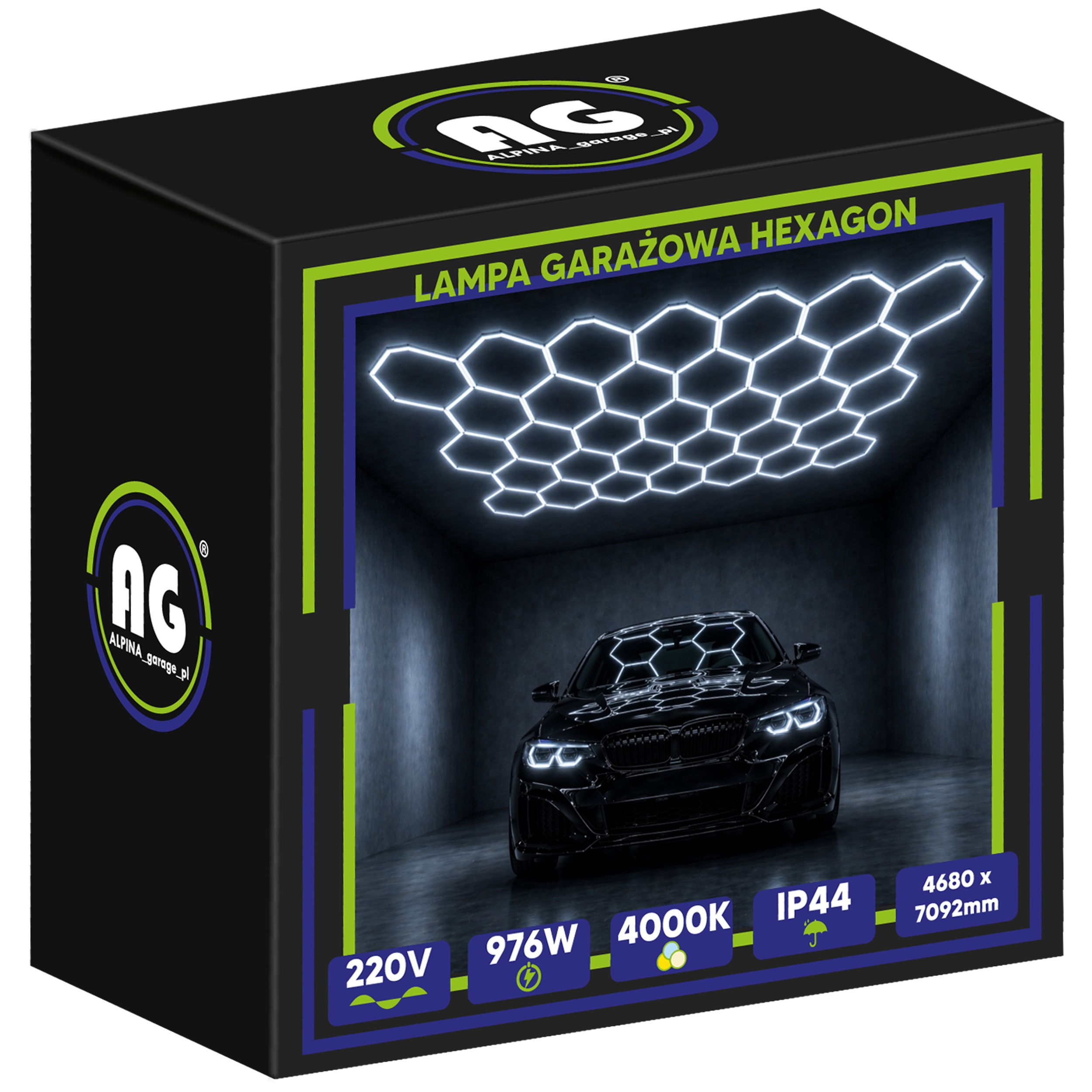 Led lampa Hexagón Stropný panel do garáže 976W 6500K 468x709 cm