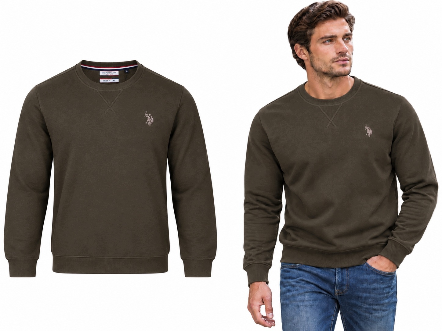 U.s. Polo Assn. Pánská Mikina Khaki Bavlněná Pohodlná Na Každý den s logem