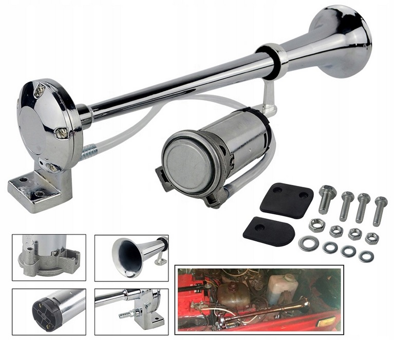 FANFARA KLAKSON SYGNAŁ TUBA Chrom Długa TIR + GRATIS KOMPRESOR GŁOŚNY