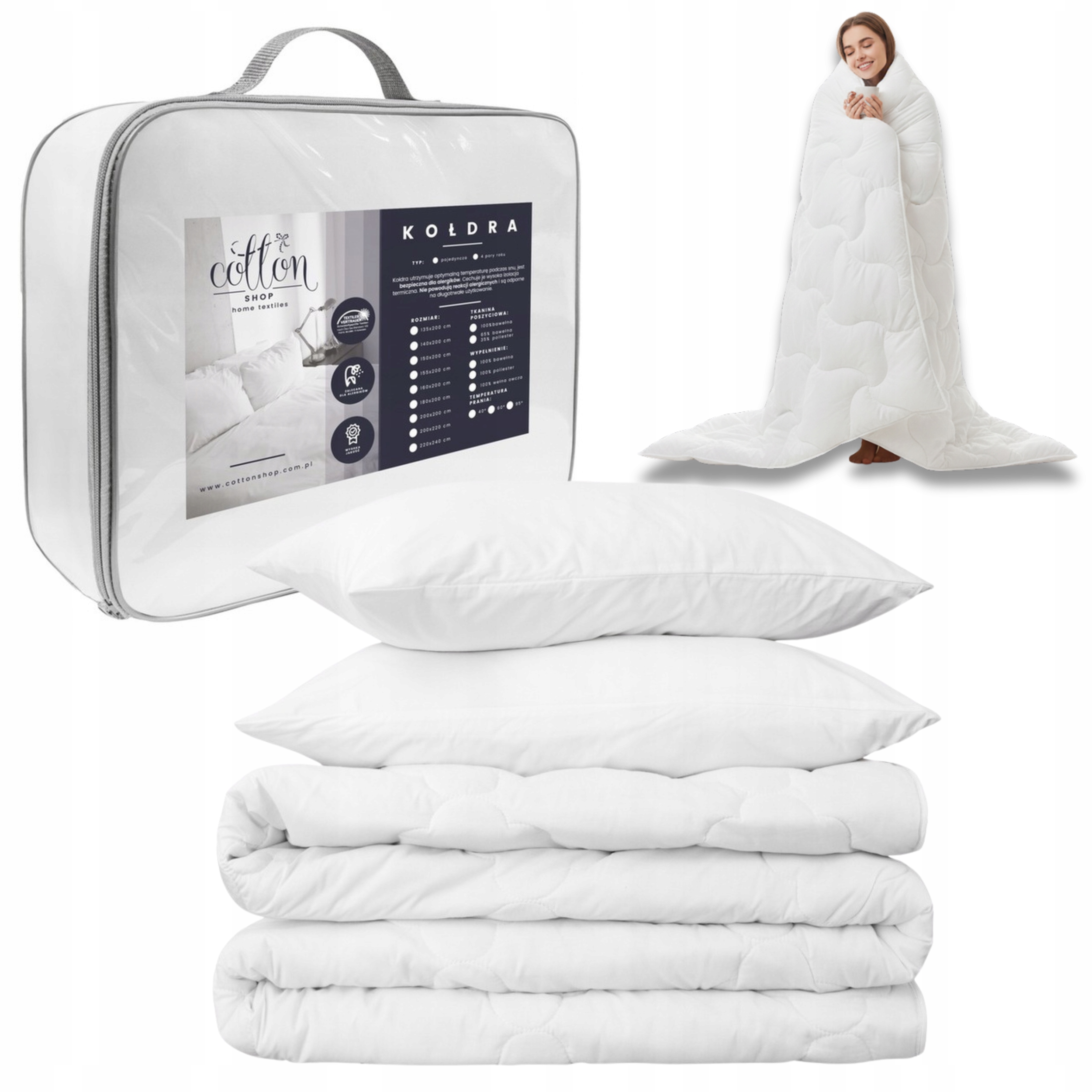 Zimní přikrývka teplá antialergická Hrubá 180x200 cm+2polštáře 70x80 Polsko