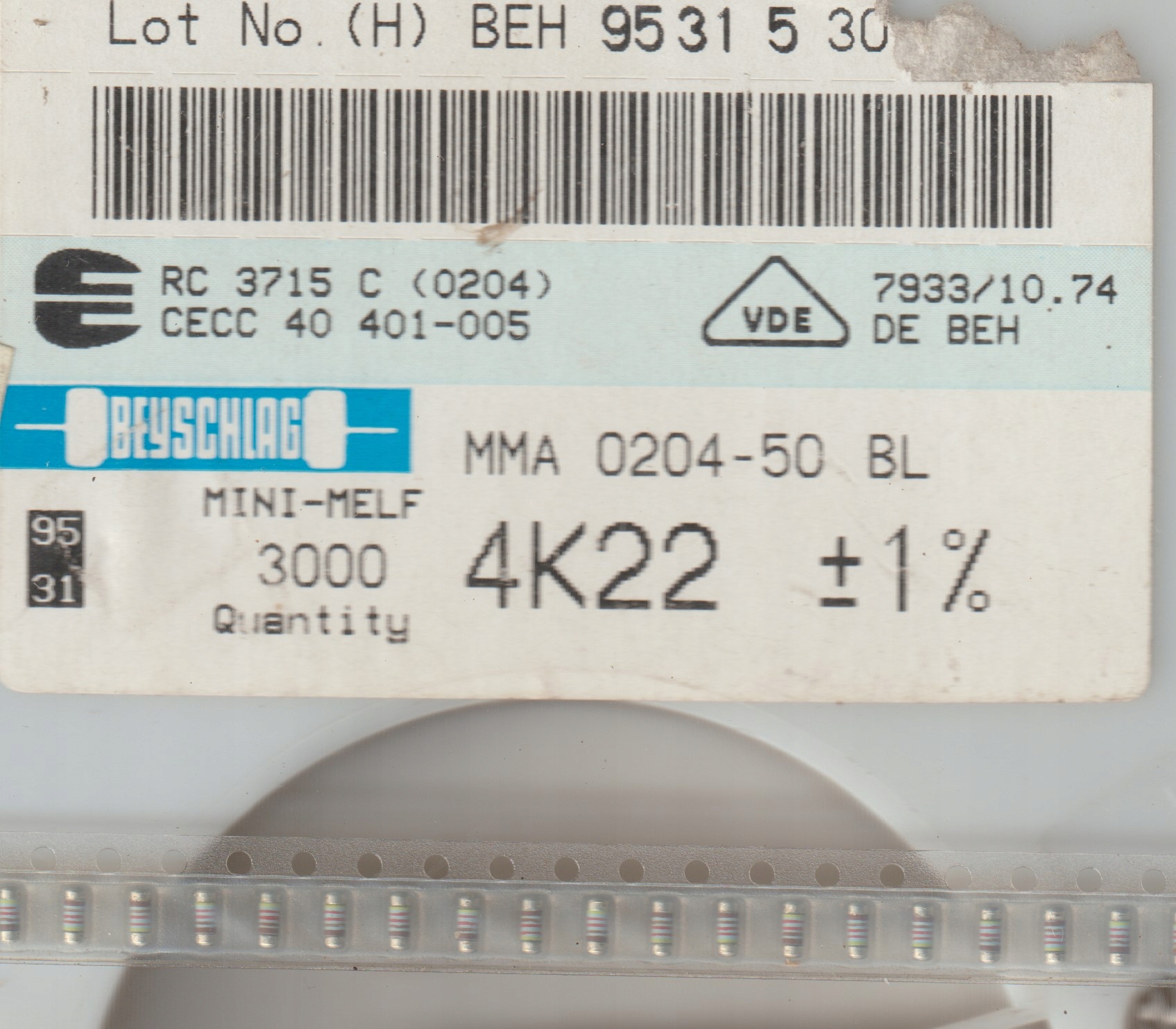 [100szt] 4K22 1% 50ppm rezystor Smd minimelf MMA0204 Beyschlag low noise