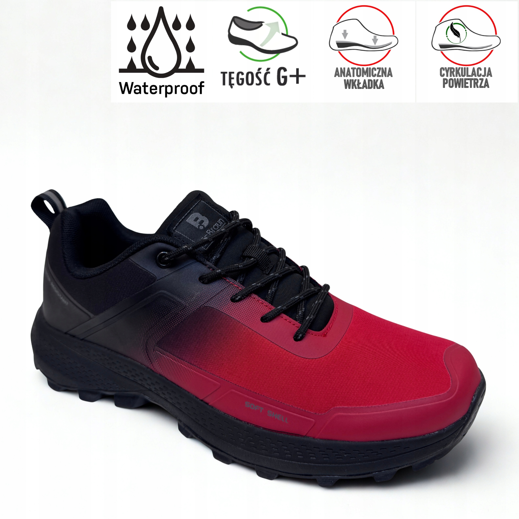 Červené Pánské Trekové Sportovní Boty, Voděodolné, Softshellové, Velikost 44