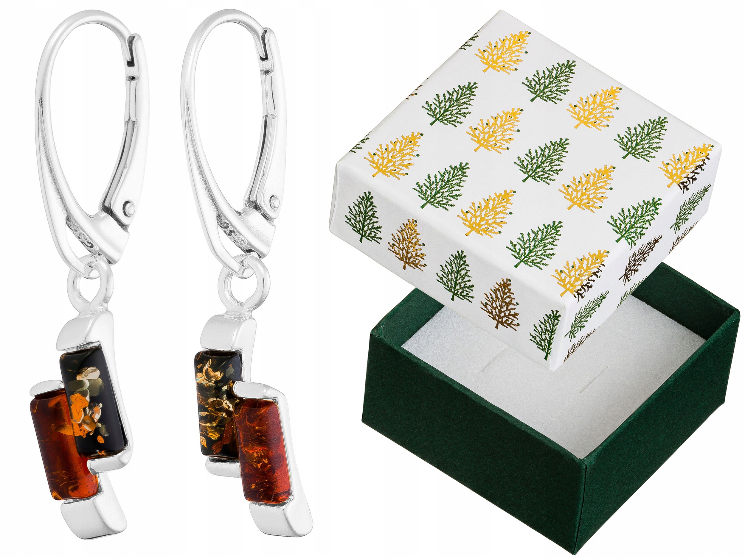 Stříbrné Náušnice Závěsné s jantarem Anglické zapínání Bigiel Stříbro 925