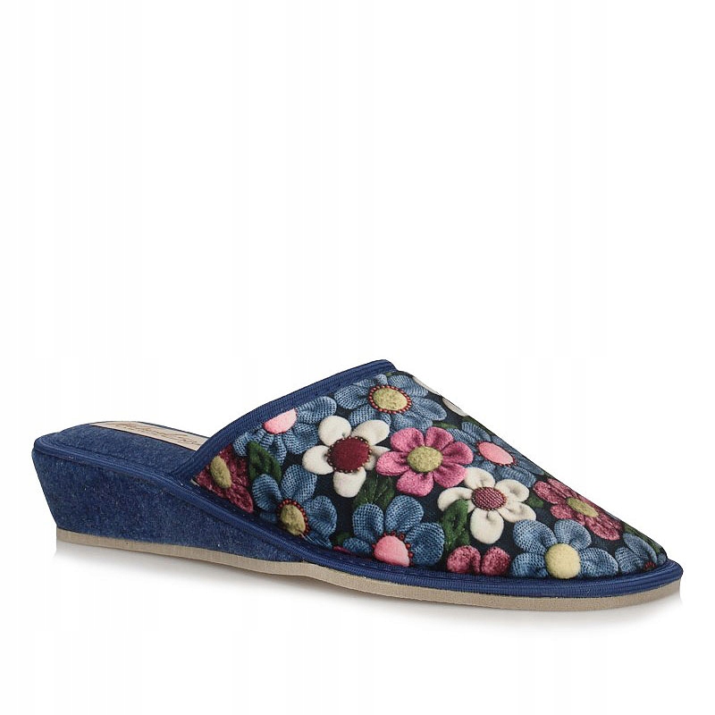 Kapcie pantofle laczki na klinie Meteor 066 niebieskie Marka inna