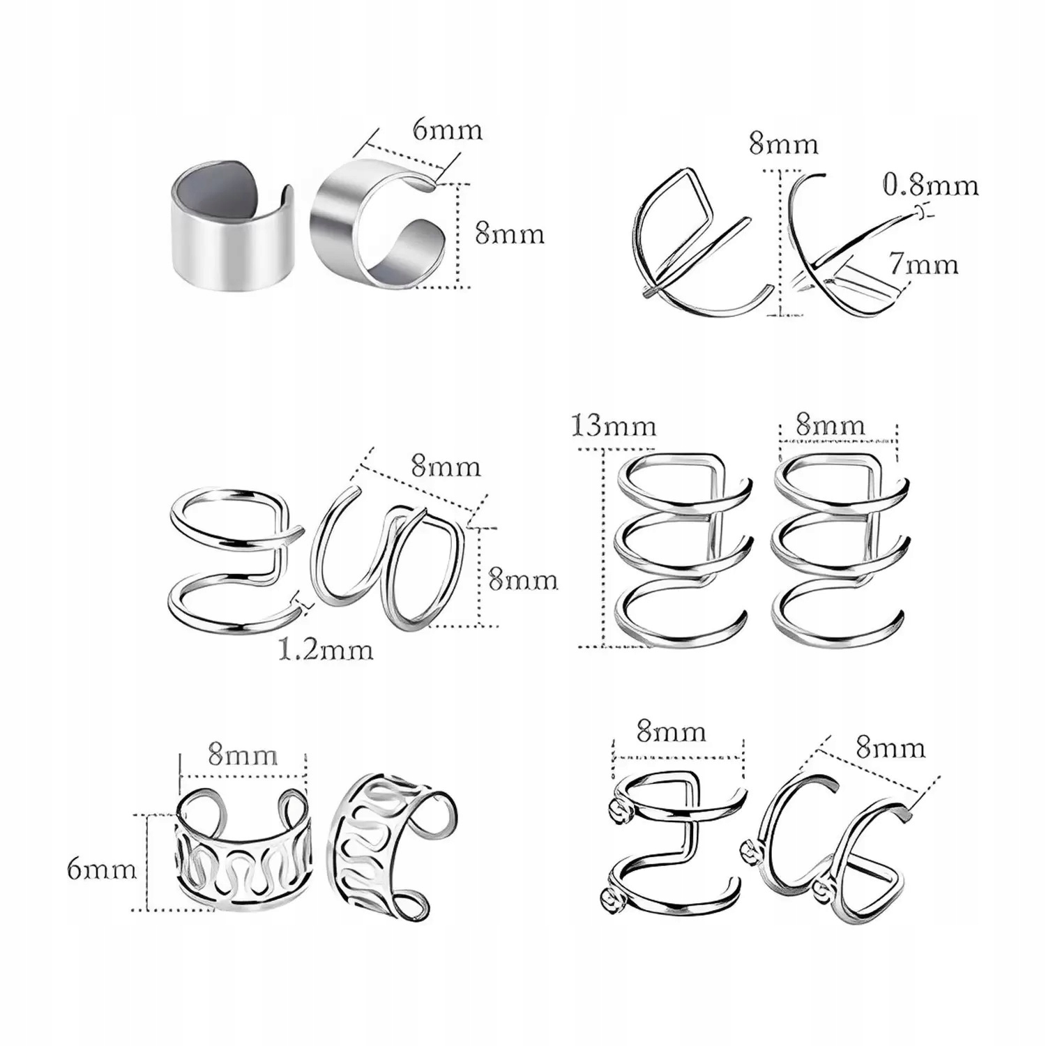 Zestaw Kolczyki nausznice srebrne 6 par Rodzaj zapięcia otwarty
