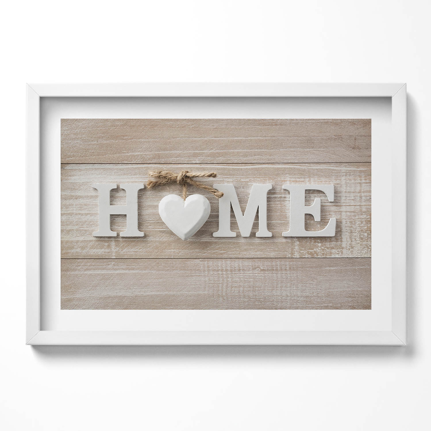Nástěnný dekorativní obraz v bílém rámu s foto grafikou Nápis Home 60x40 cm