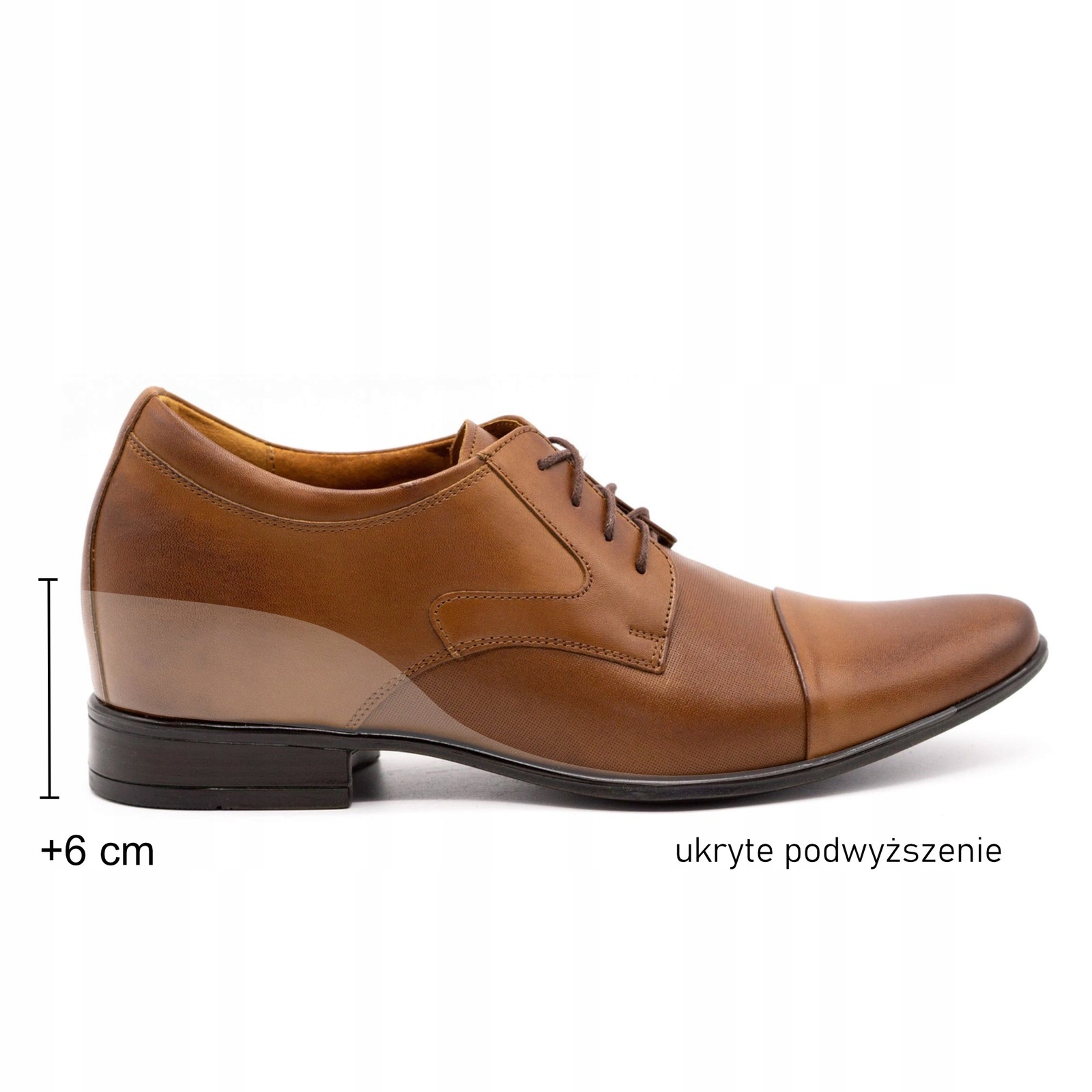 Buty męskie wizytowe skórzane P10 podwyższające 6 cm brązowe 38