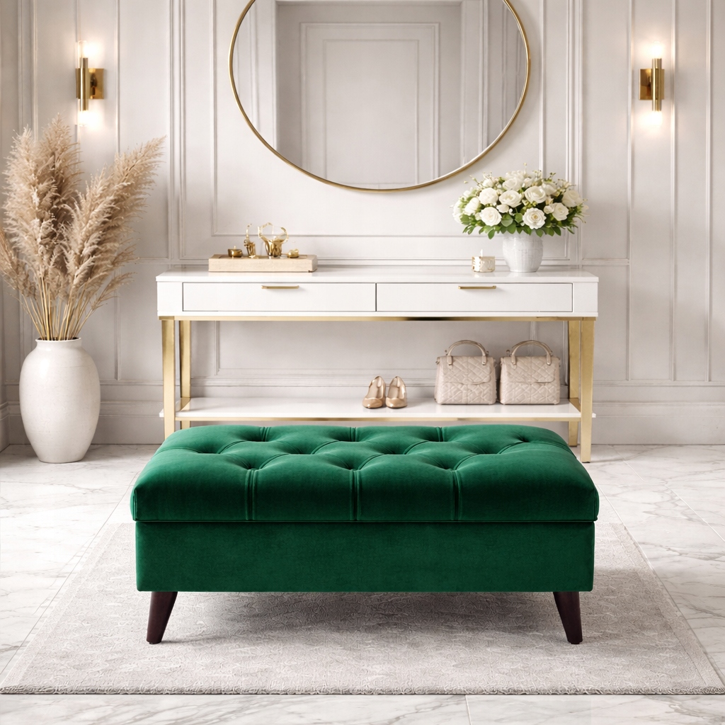 Čalúnená lavička Chesterfield, gombíky, úložný priestor, taburetka s úložným priestorom 60 cm