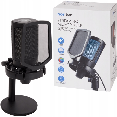 Mikrofon Do Streamingu Podcastów Podświetlenie Led Usb 18 Khz Obrotowy 360°