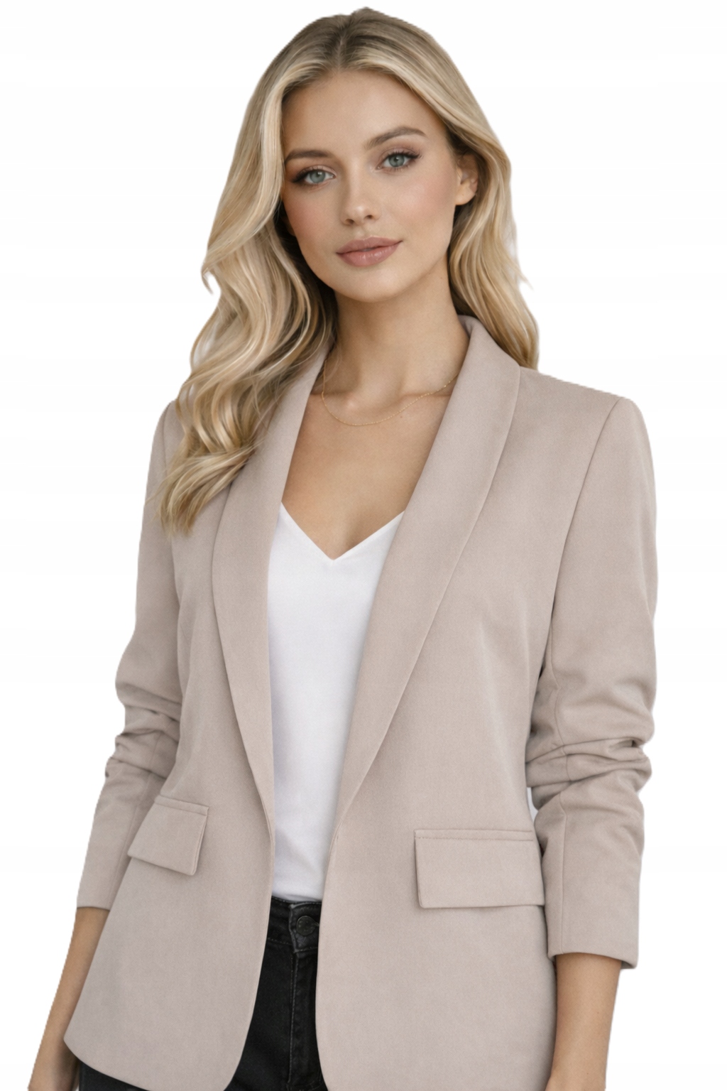 Marynarka Damska ID8894 Taupe narzutka drapowane rękawy