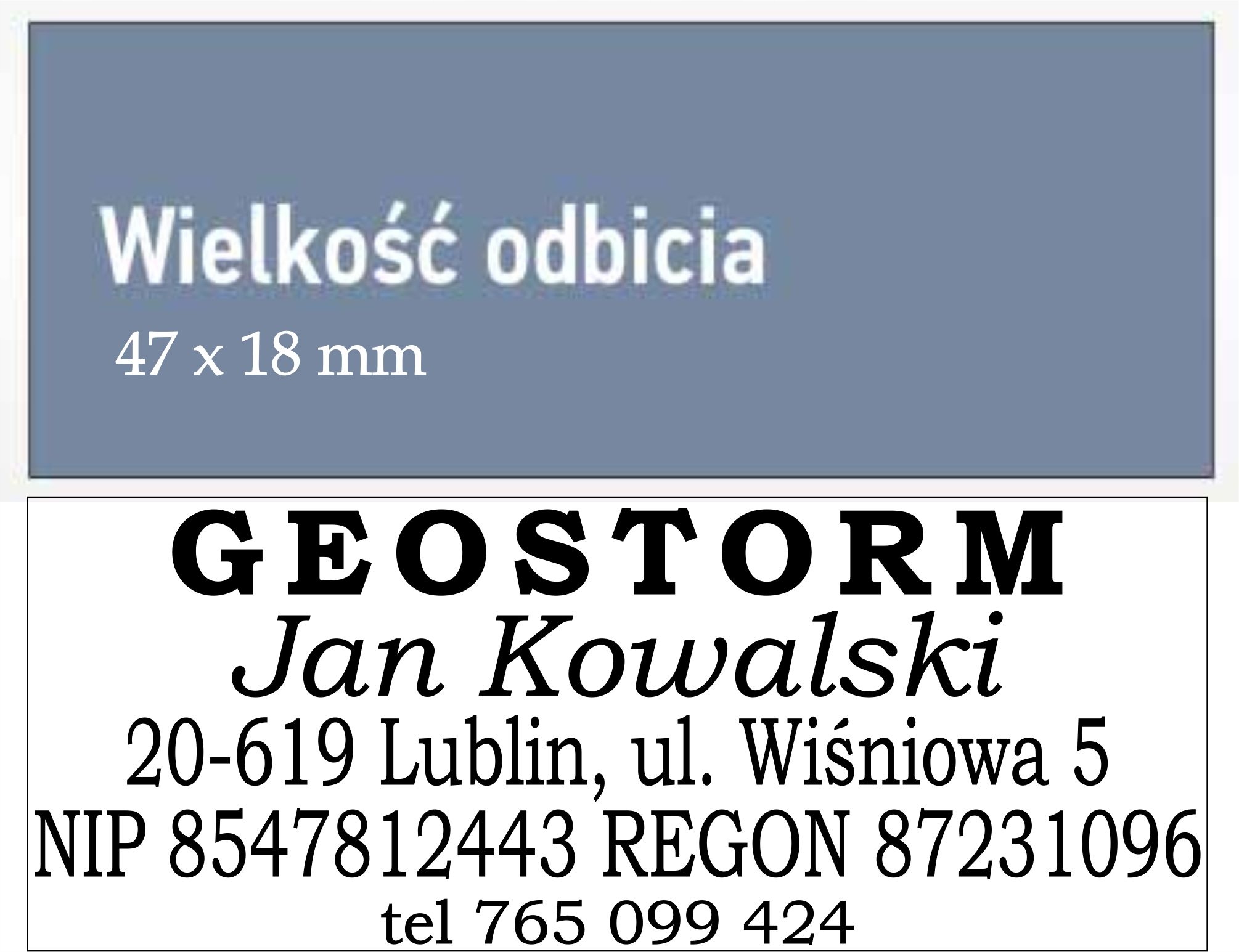 Pieczątka firmowa imienna WAGRAF b3s do 6 linii gumka + projekt Liczba wersów 3-4 wersy 5-6 wersów