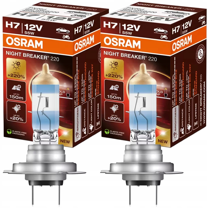 Żarówka halogenowa H7 Osram Night Breaker +220% Zestaw dwie żarówki