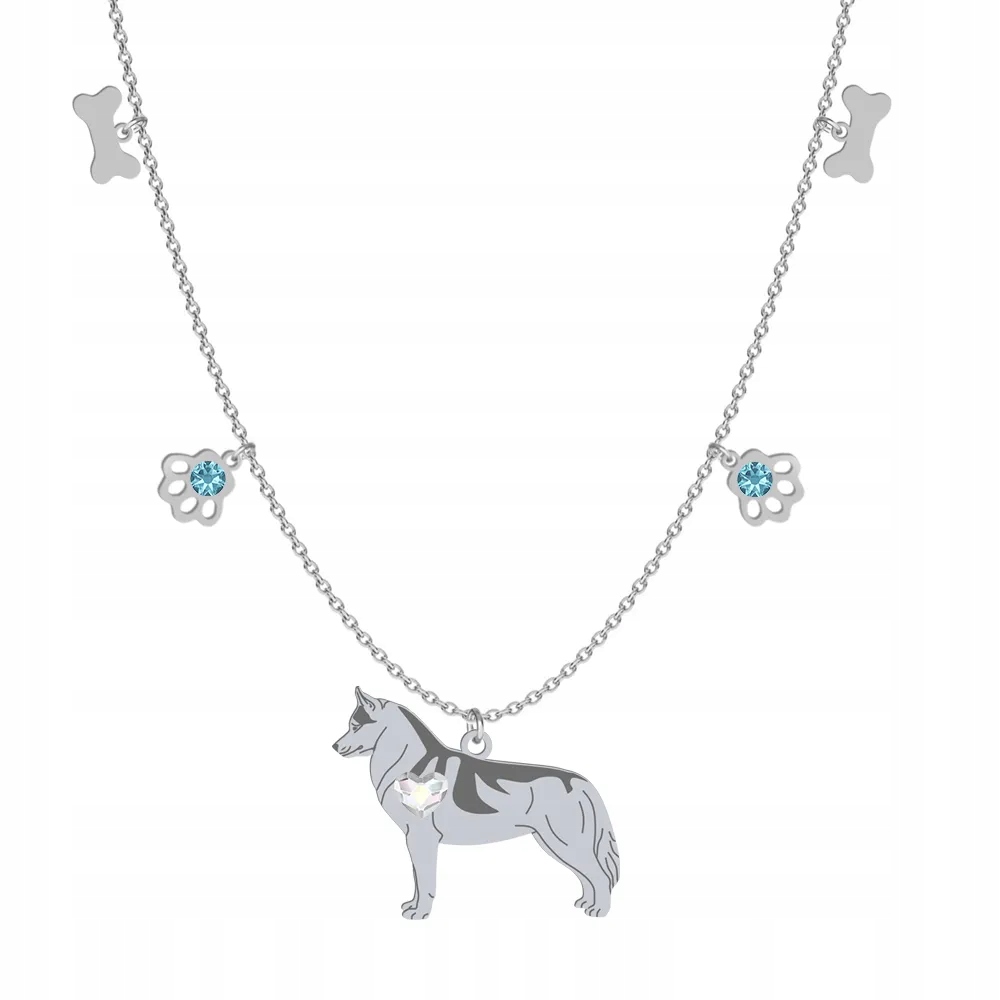 Stříbrný náhrdelník se psem Siberian Husky 925 Dedikace Gravírování Bonus