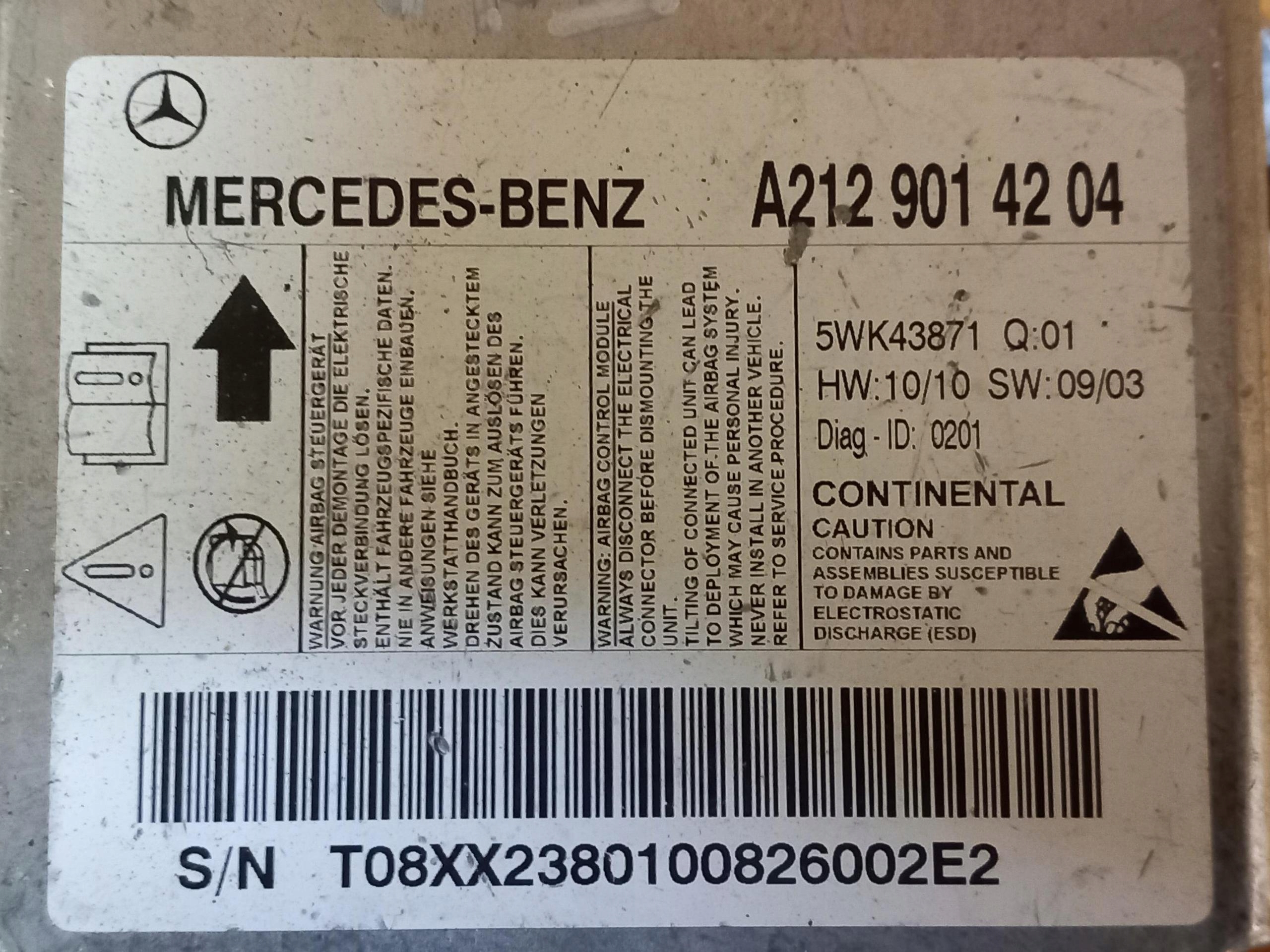 module control unit airbag MERCEDES E-KLASA W212 A2129014204 09-16