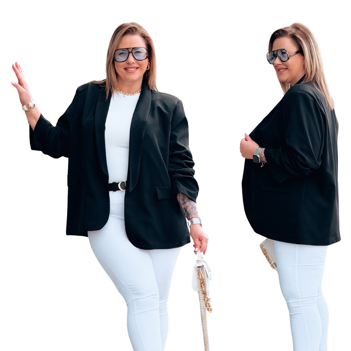 Marynarka Plus Size Duże Rozmiary Cavaricci Damska Czarna