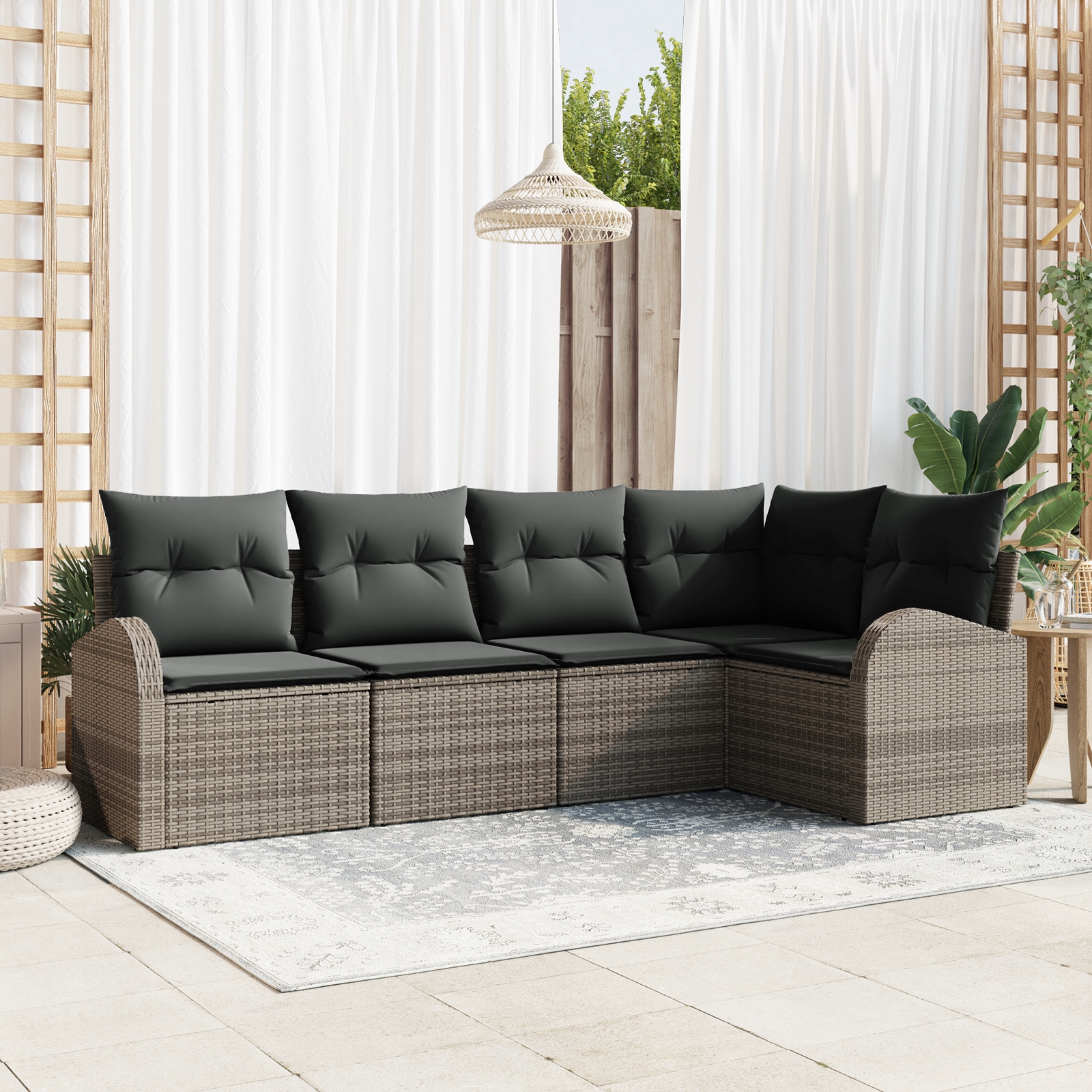 Zahradní sedací souprava z polyratanu, šedá, modulární design