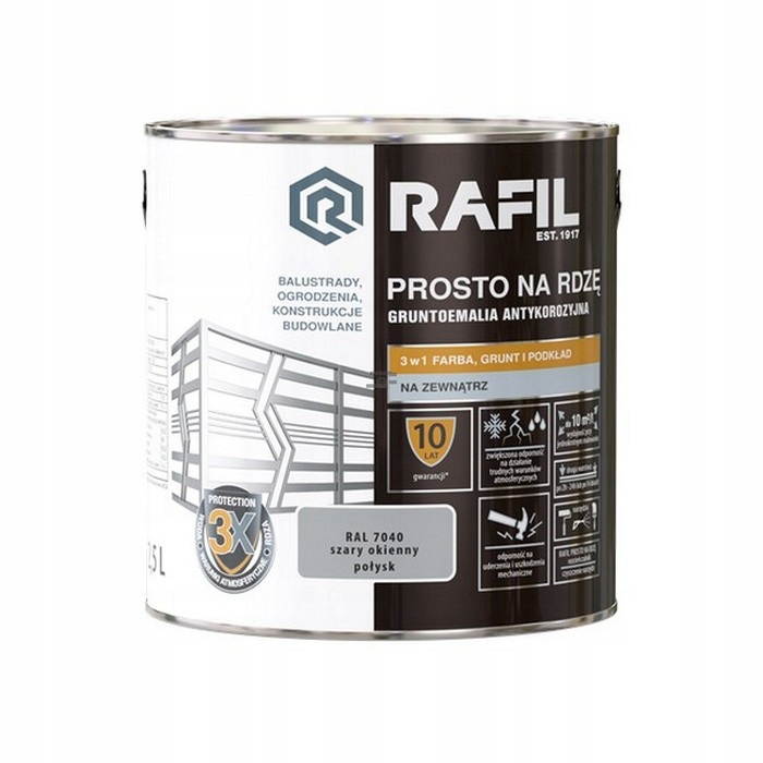 Rafil Na Rdzę 2,5L Szary Okienny RAL7040 Połysk farba szybkoschnąca szara