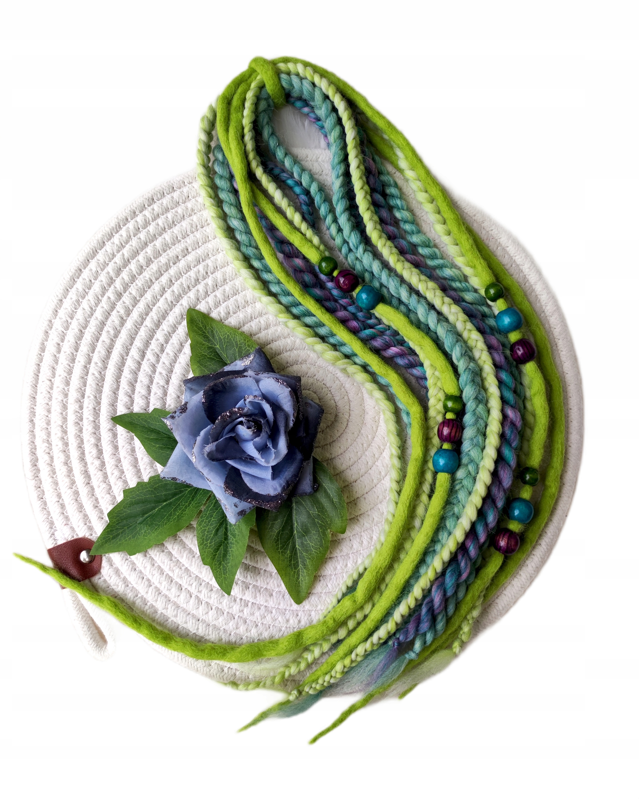 Vlněné copánky a dreadlo, zelené, List Eukalyptu, 5 kusů