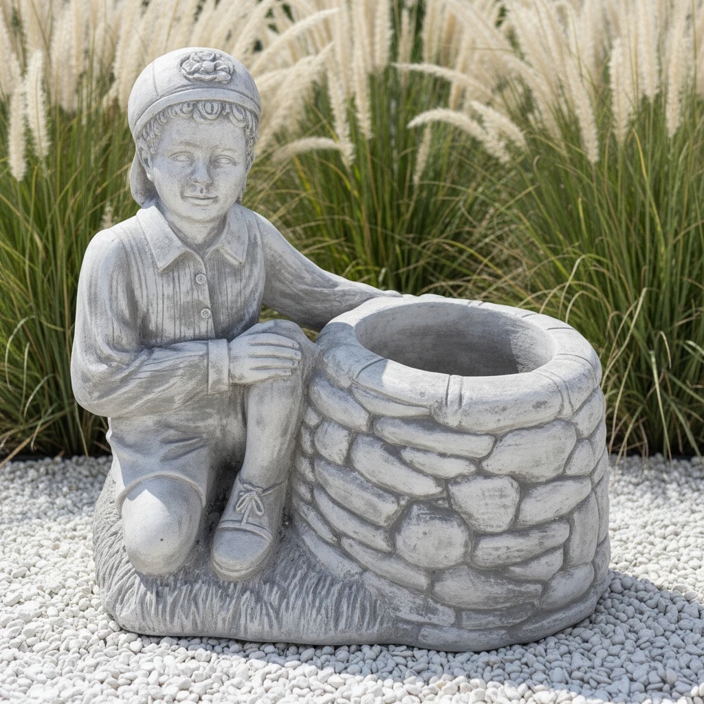 Zahradní figurka Chlapec u studny H: 62 cm betonová