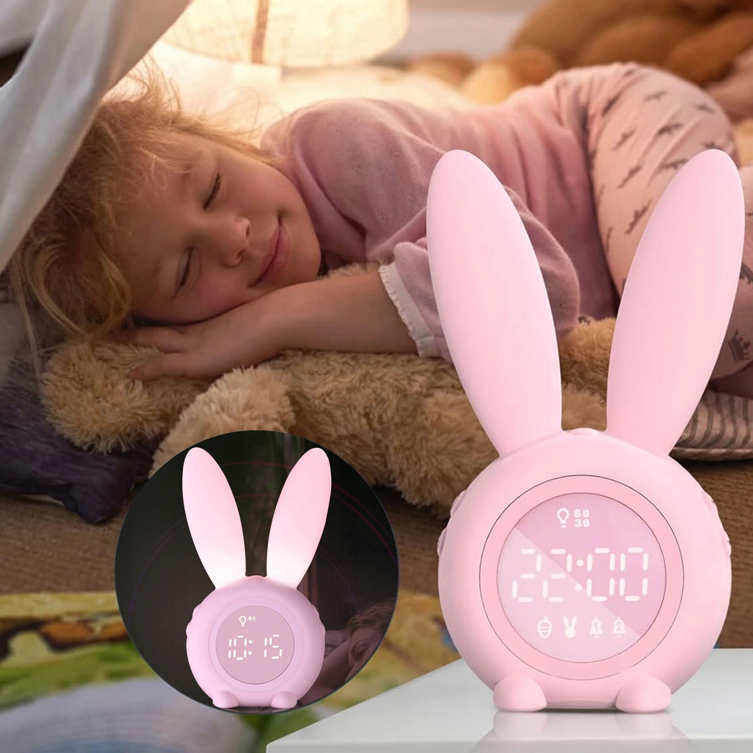 BUDZIK DZIECIĘCYZEGAR KRÓLIK LAMPKA NOCNA LED Z TIMER DLA DZIECI Marka inna