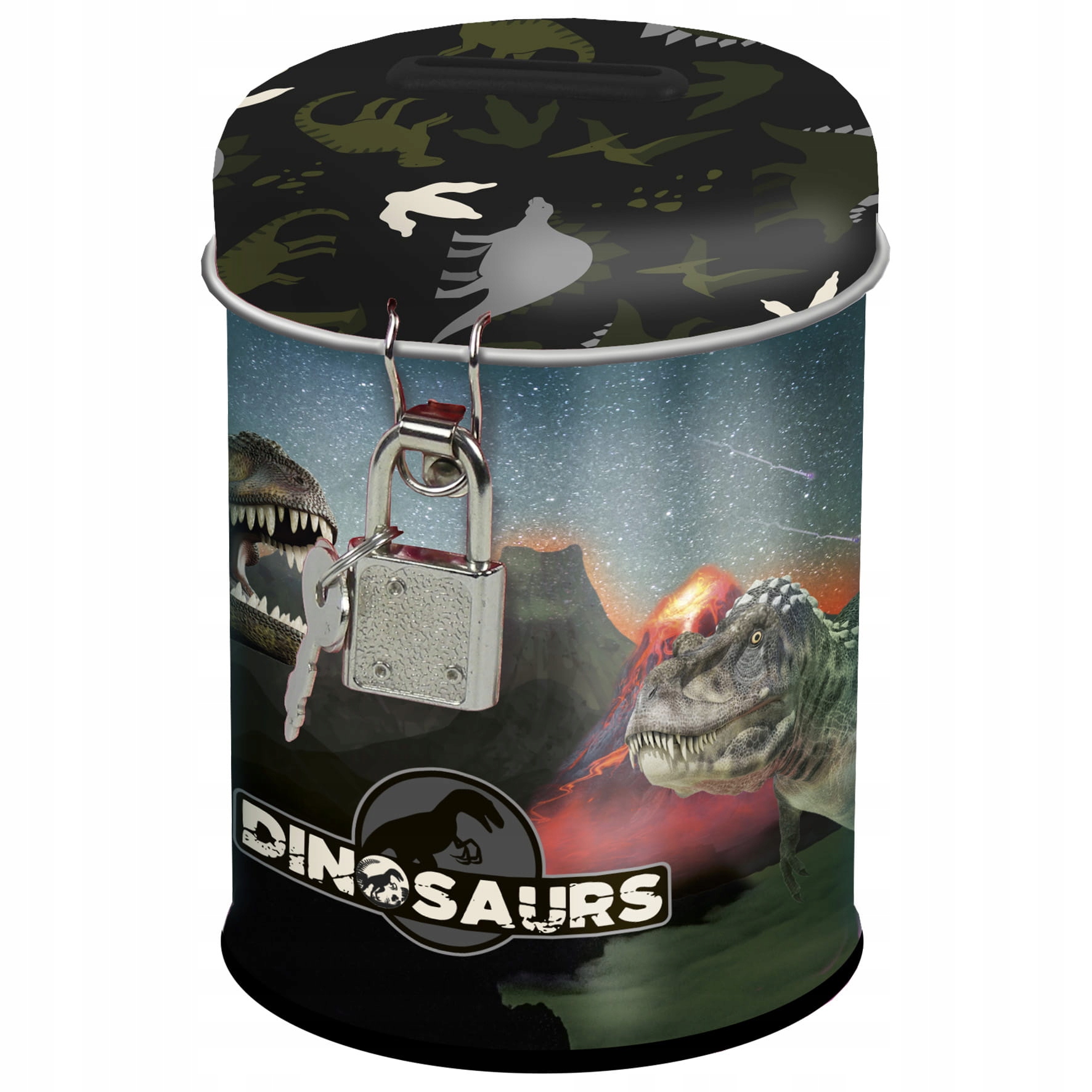 

Skarbonka na kieszonkowe z kłódką dinozaury dino
