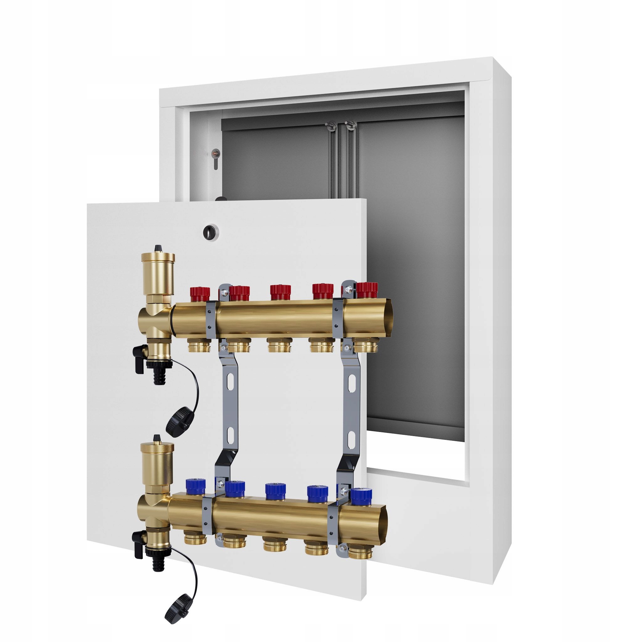 Manuální rozdělovač 5 okruhů pro radiátorové vytápění nástěnná skříňka