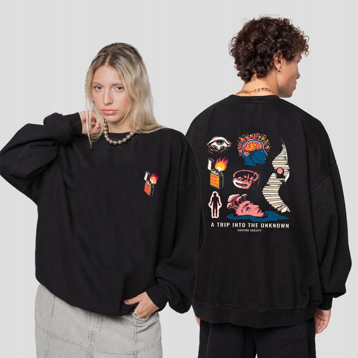 Mikina Kaotiko Washed Unknown Trip S, černá, Městská