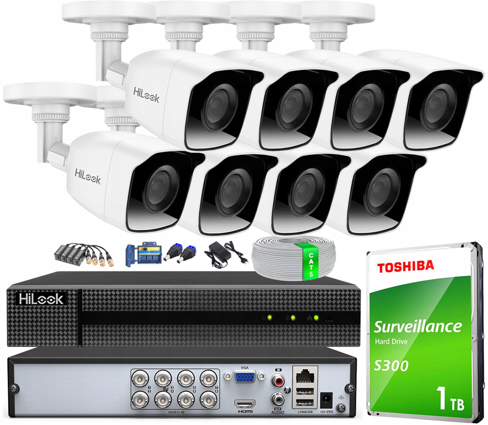 Monitorovací sada pro 8 kamer 2Mpx Šroubovák Rekordér Disk 1TB Detekce