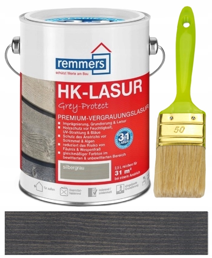Remmers HK-Lasur Grey Protect Antracyt 5L impregnácia na drevo 3v1 štetec