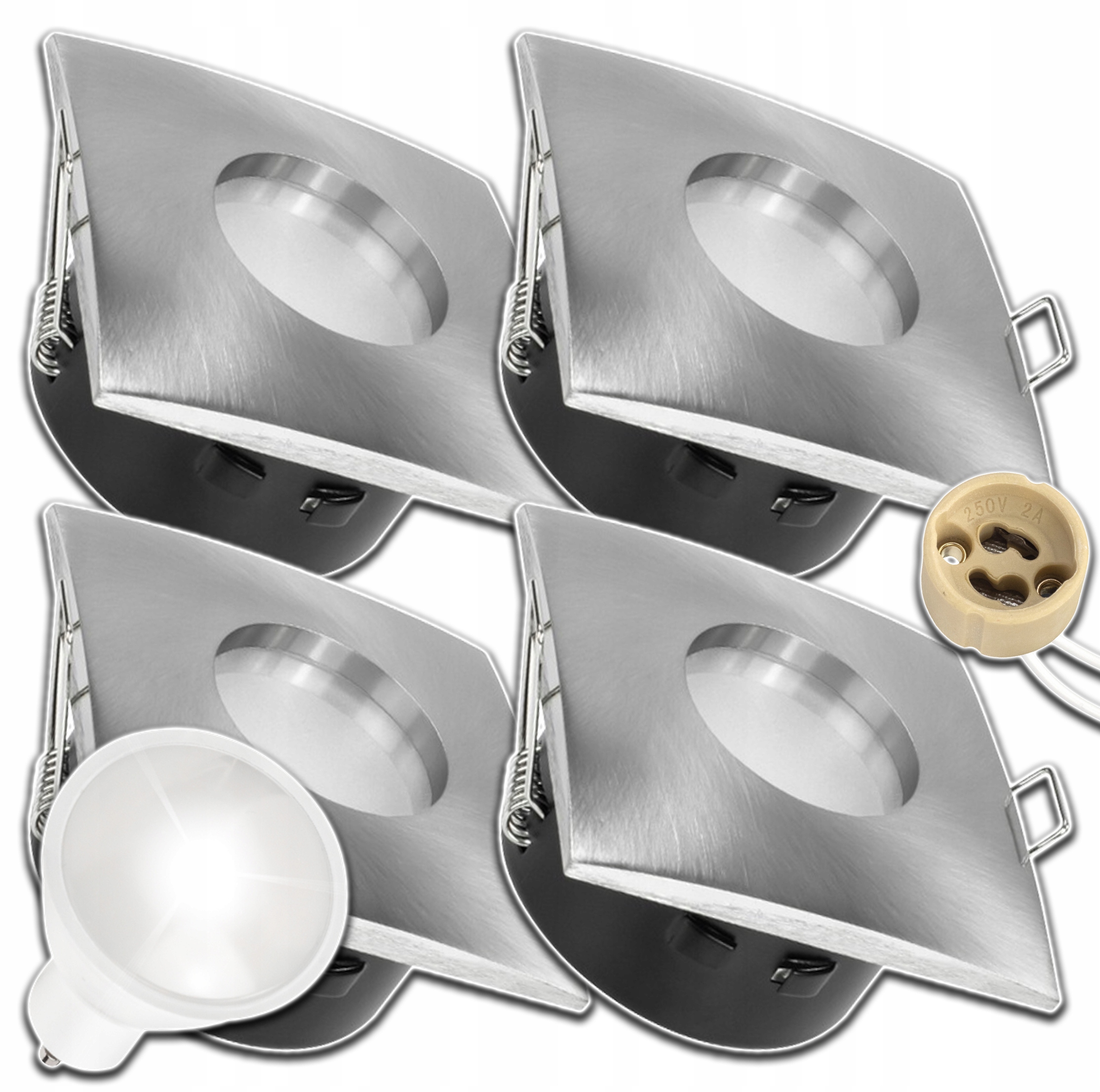 4x Čtvercová Stropní Objímka Stříbrná Hermetická Žárovka GU10 1,5W 4000