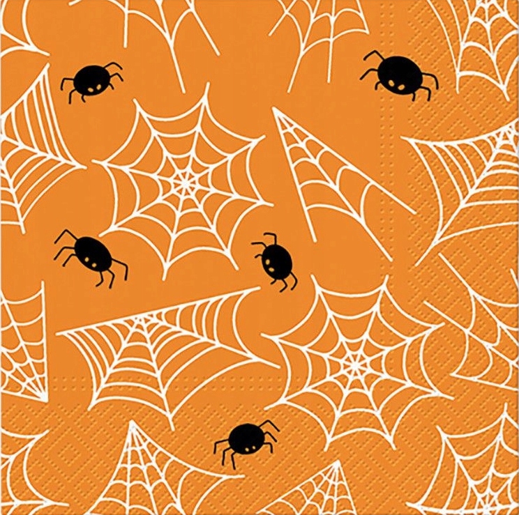 Papírové Ubrousky Halloween Oranžová Pavoučí Síť 20 Ks 33x33CM