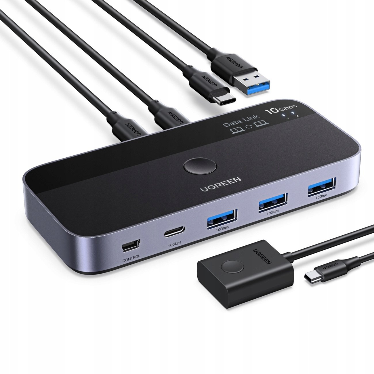 UGREEN Przełącznik USB-C KVM CM691 2x4 10Gb/s 3×USB-A + USB-C z Pilotem