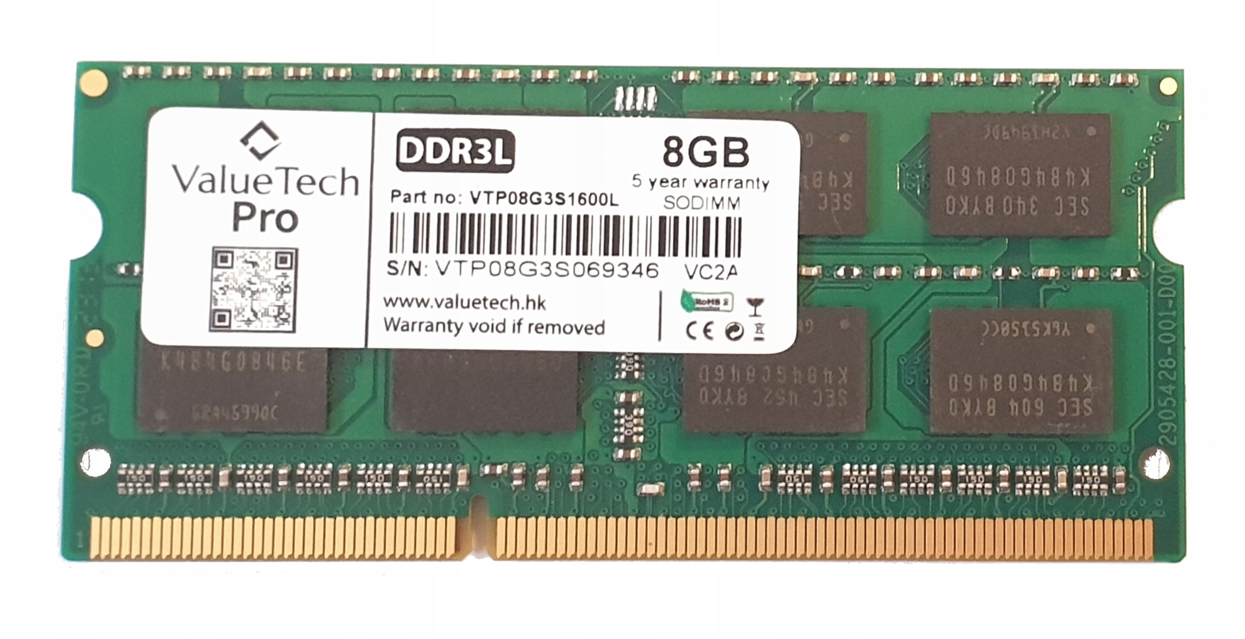 RA059 Pamięć RAM do laptopa ValueTech 8GB PC3L 1600MHz SO-DIMM DDR3L 1,35V
