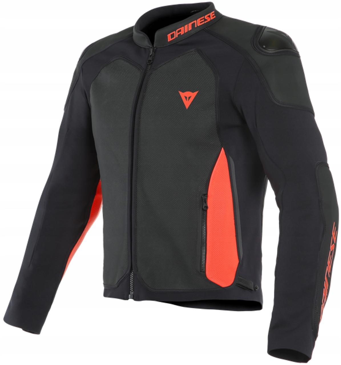 Kožená bunda Dainese Intrepida čierna/čierna matná/červená fluo 52