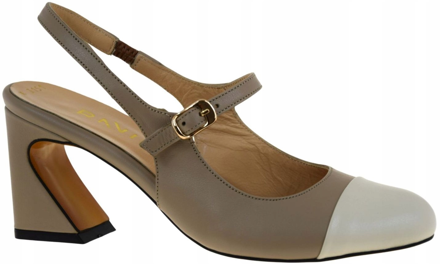 Kožené slingbackové lodičky béžové na podpatku s odkrytou patou Ravini 3151 R39