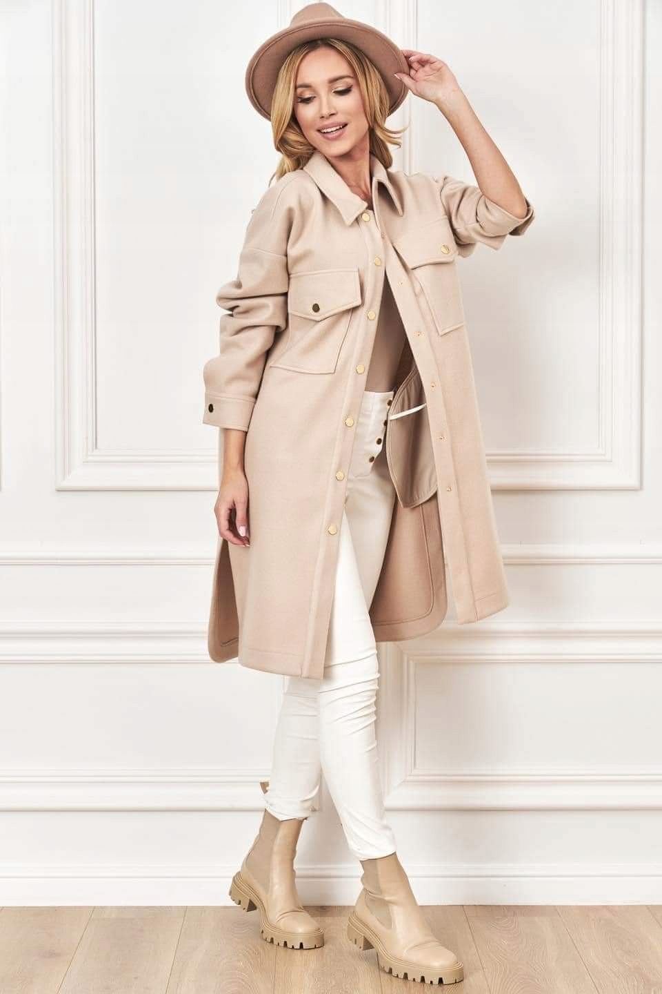 Dámský kabát Béžová Velikost L Značky Lalous Polský Výrobce