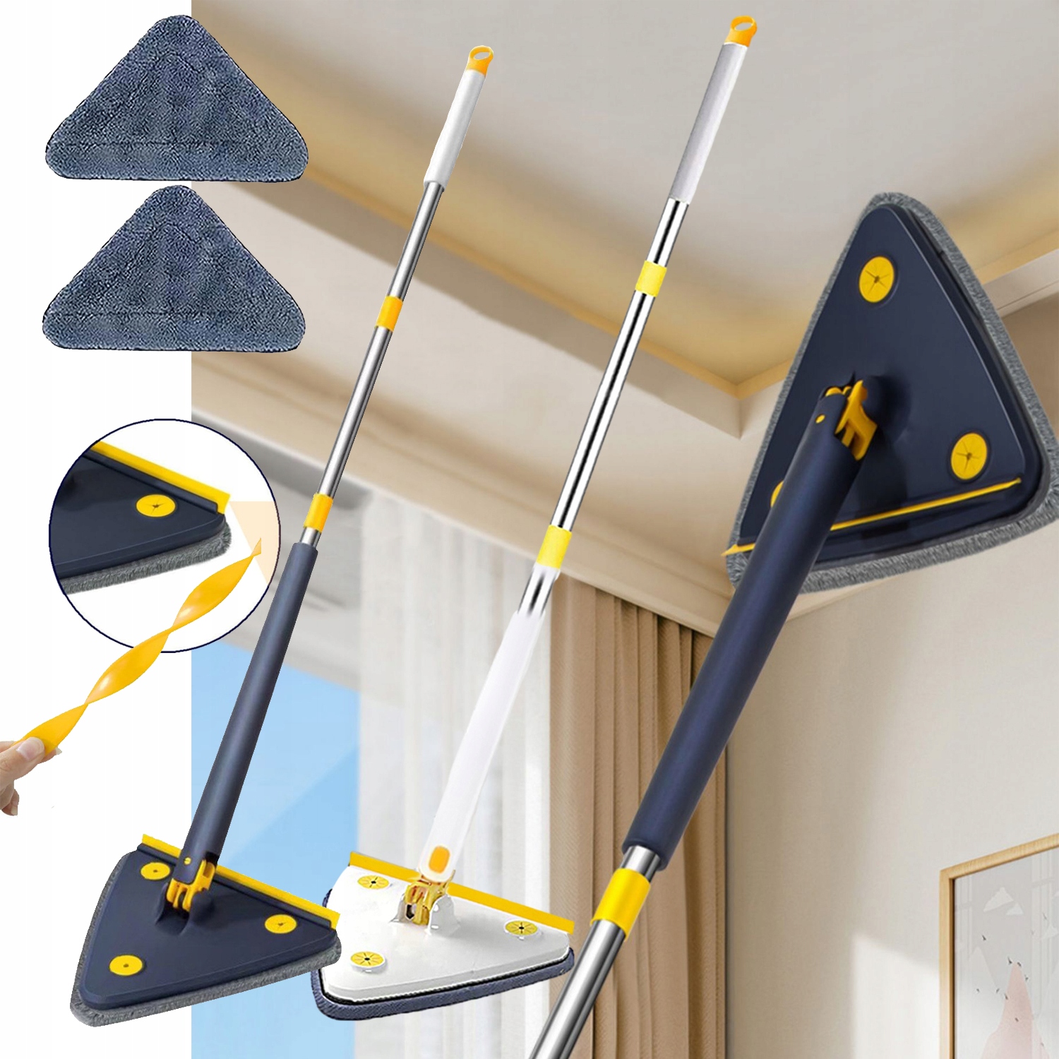 Levně Mop Trojitý 360 Otočný 125cm Čistič oken pro Stěnové sklo