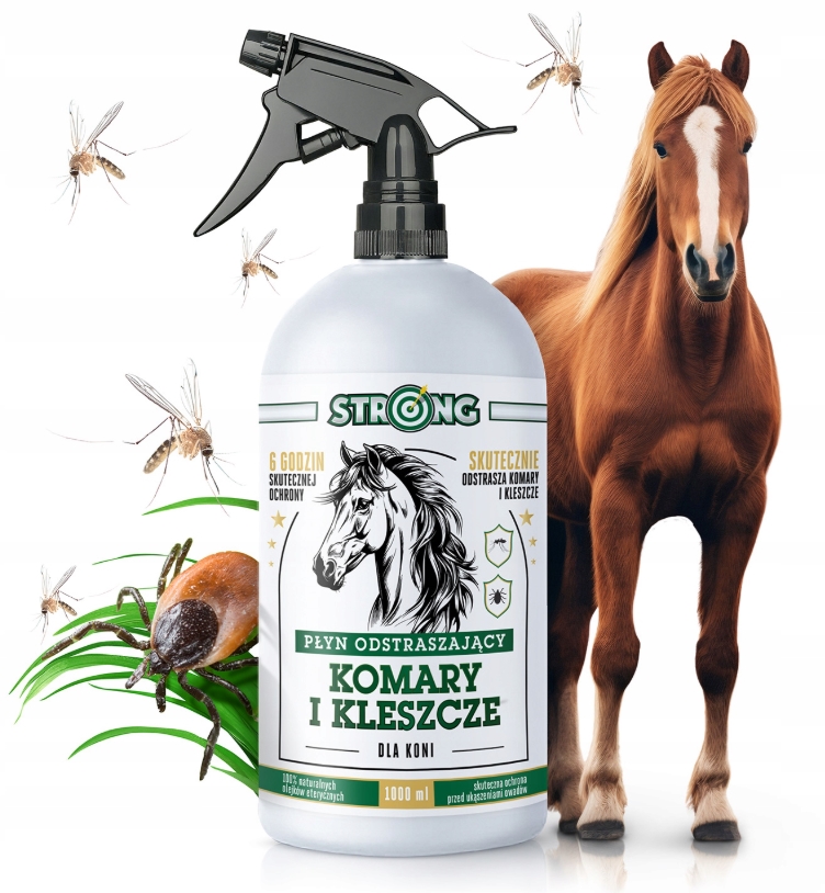 Środek Płyn Odstraszający Komary Kleszcze Dla Koni Spray Na Owady Strong 1L