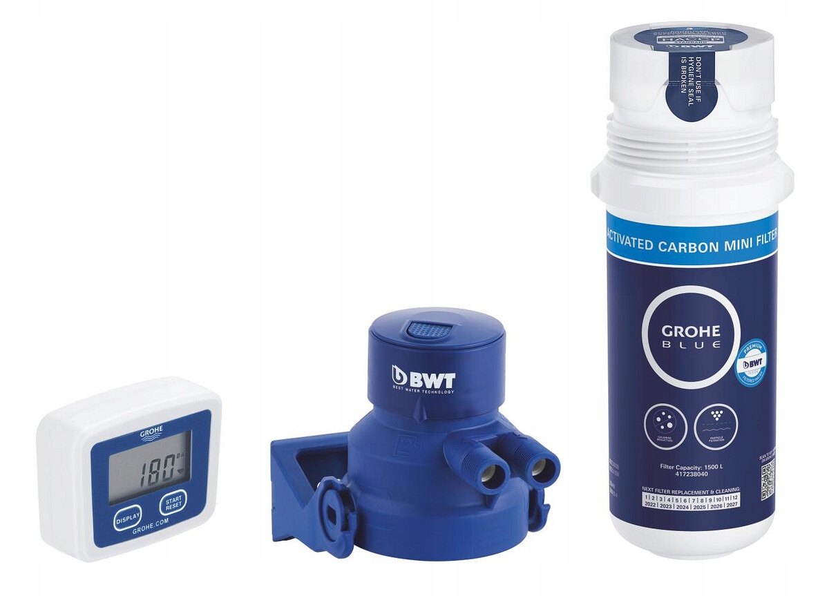 Zestaw z mini filtrem z węglem aktywnym, wydajność 1500 l Grohe Blue