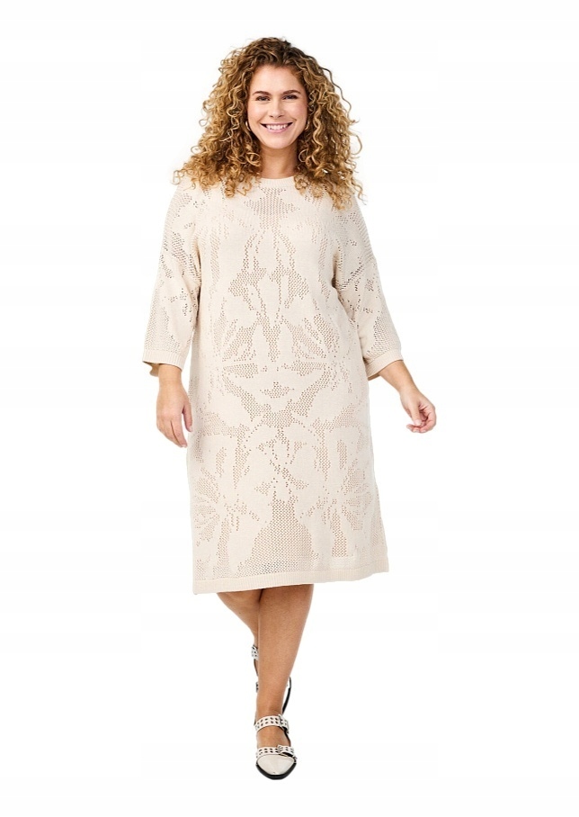 Zizzi Krásná Béžová Pletená Šaty Ažur 436C 44