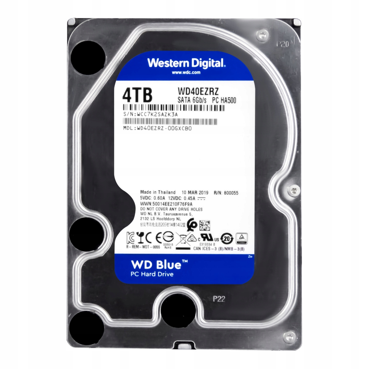 Wd Blue 4TB 5.4K 64MB Sata III 3.5'' WD40EZRZ Pc HA500