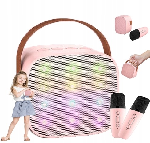 Mikrofon Reproduktor Bluetooth Karaoke Set S Bezdrátovým Mikrofonem Růžový