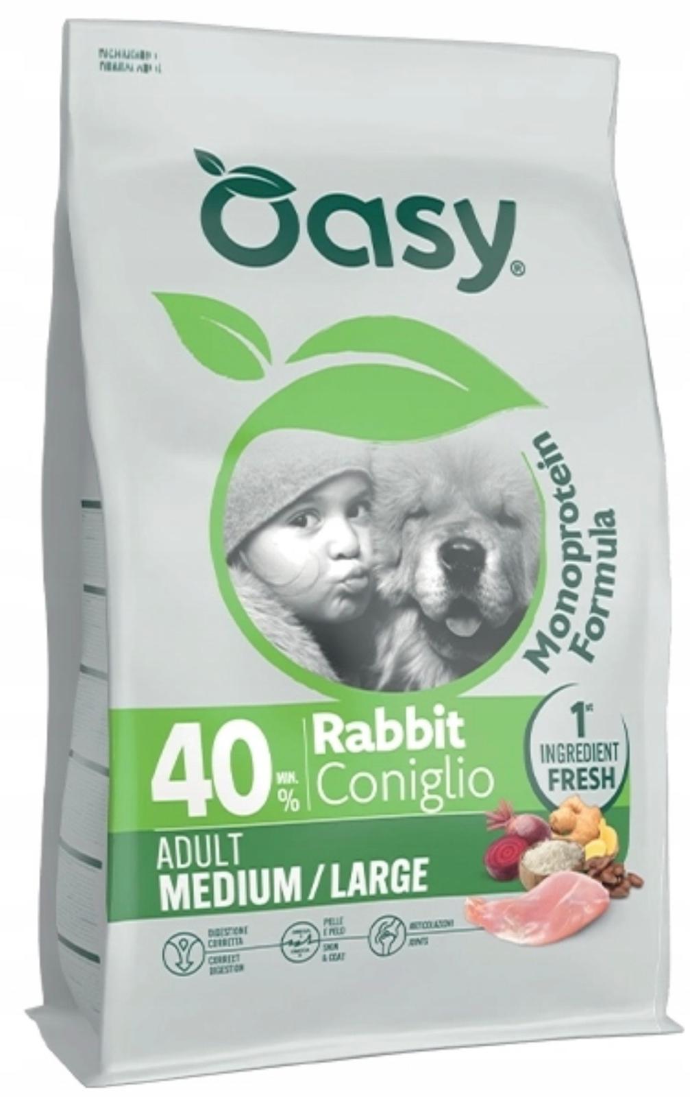 Oasy Monoproteinowa karma sucha dla psa dorosłego królik- M/L- 10 kg
